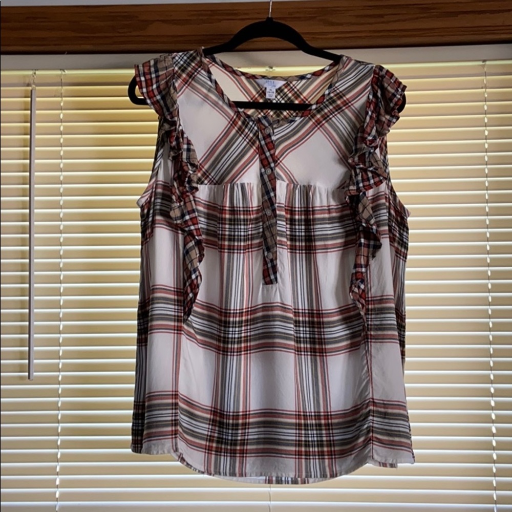 Time and Tru Plaid Ruffle Sleeve Tank Top